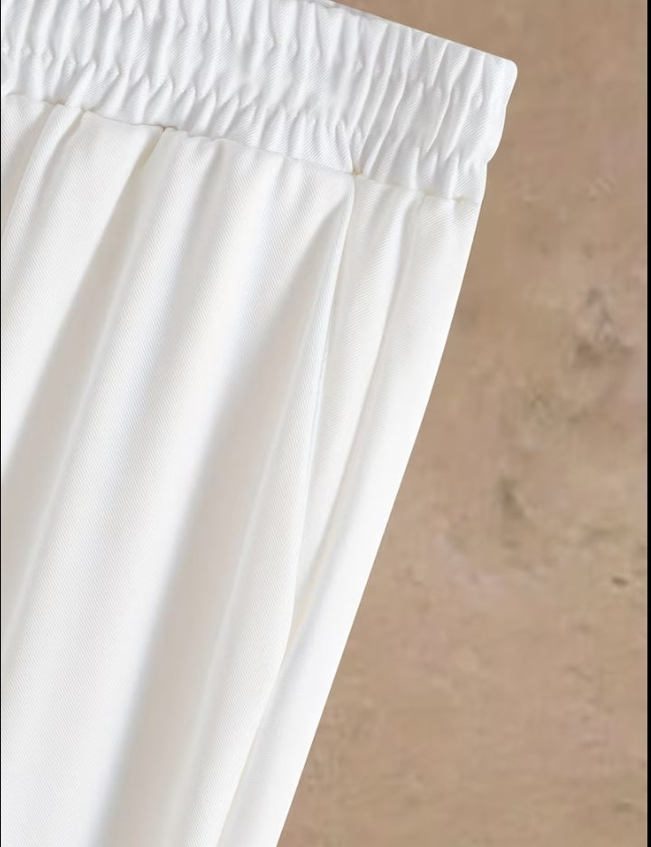Compleu Bărbați Elegant Vară 2 Piese - Cămașă Plisată Pantaloni Albi Lejeri